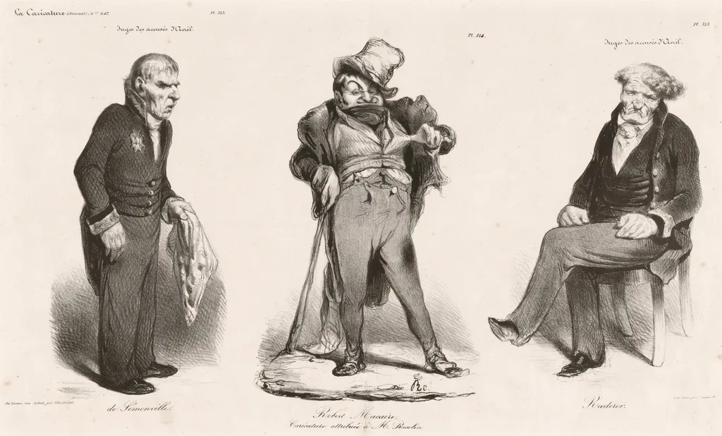 Huguet de Sémonville - Robert Macaire (Thiers) - Comte Roederer, by Honoré Daumier, ink, 1835