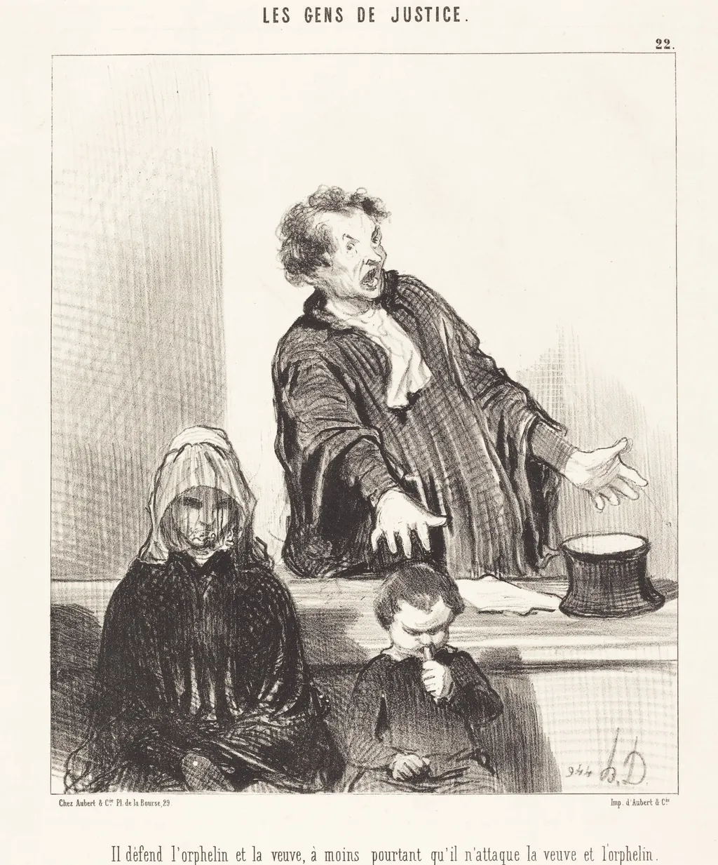 Il défend l'orphelin et la veuve, a moins..., by Honoré Daumier, ink, 1846