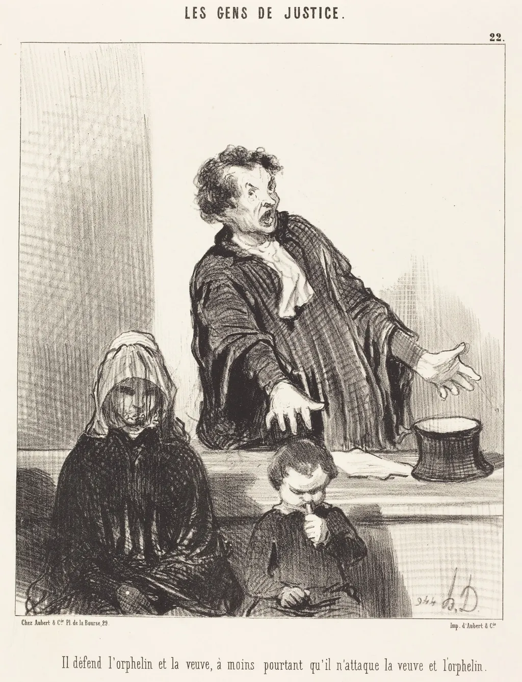 Il défend l'orphelin et la veuve, a moins..., by Honoré Daumier, ink, 1846