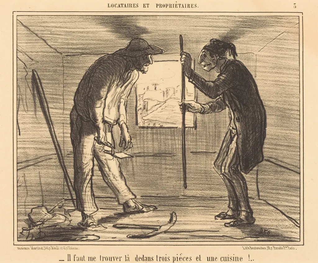 Il faut me trouver... trois pièces..., by Honoré Daumier, ink, 1856