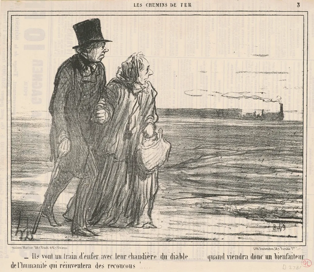 Ils vont un train d'enfer ..., by Honoré Daumier, ink, 1855