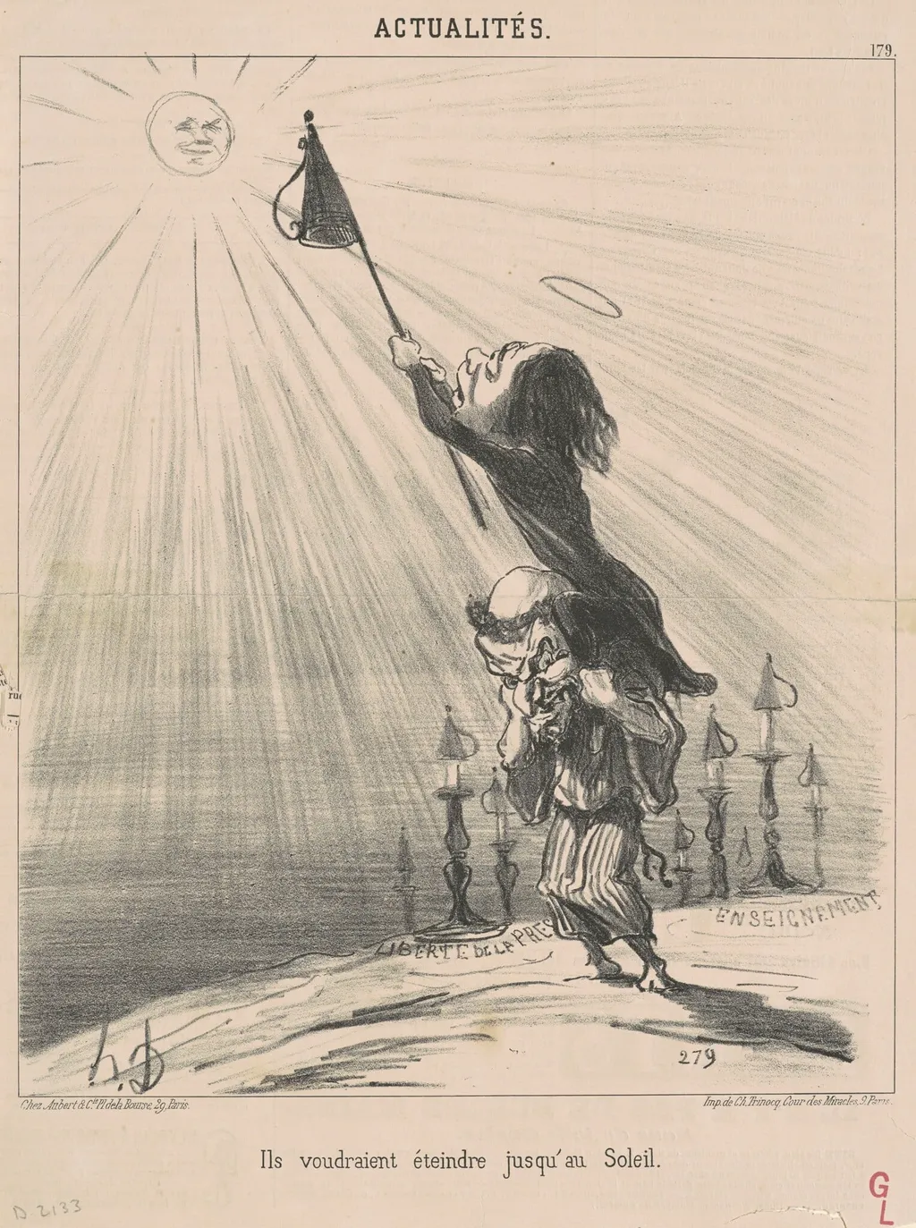Ils voudraient éteindre jusqu'au soleil, by Honoré Daumier, ink, 1851