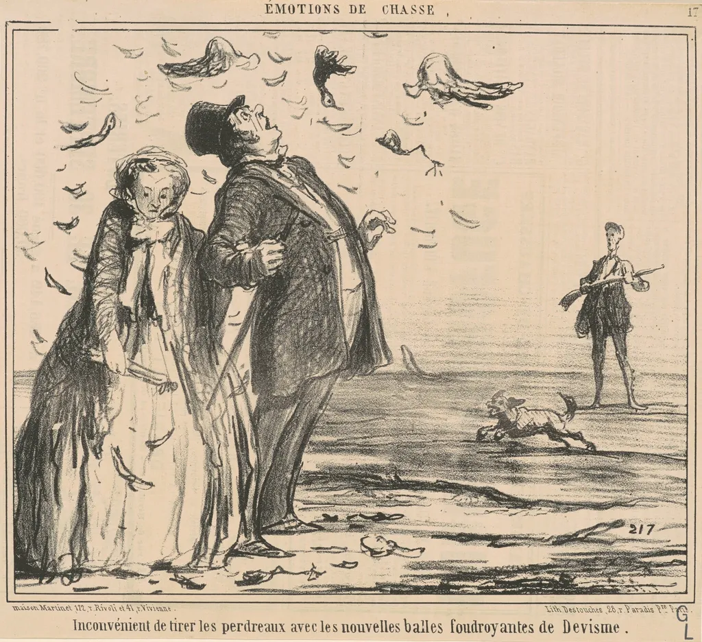 In convénient de tirer les perdreaux ..., by Honoré Daumier, ink, 1858