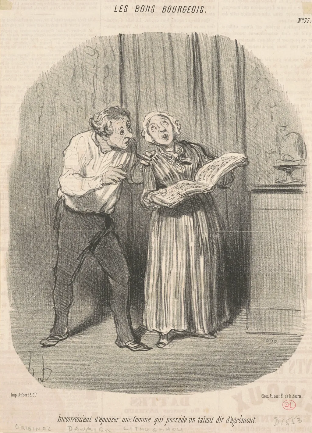 Inconvénient d'épouser une femme qui possède un talent d'agrément, by Honoré Daumier, ink, 1847