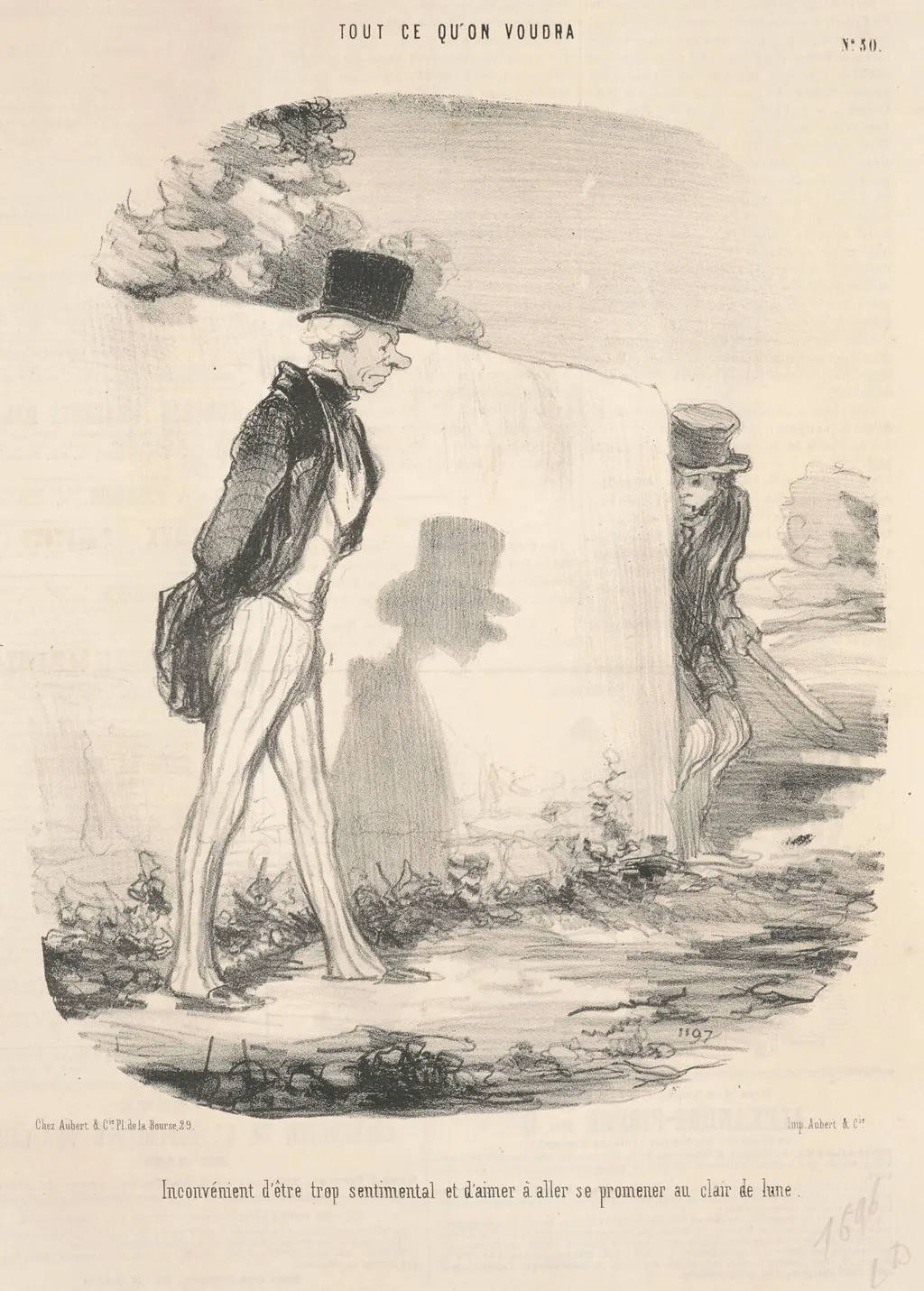 Inconvènient d'être trop sentimental ..., by Honoré Daumier, ink, 1848