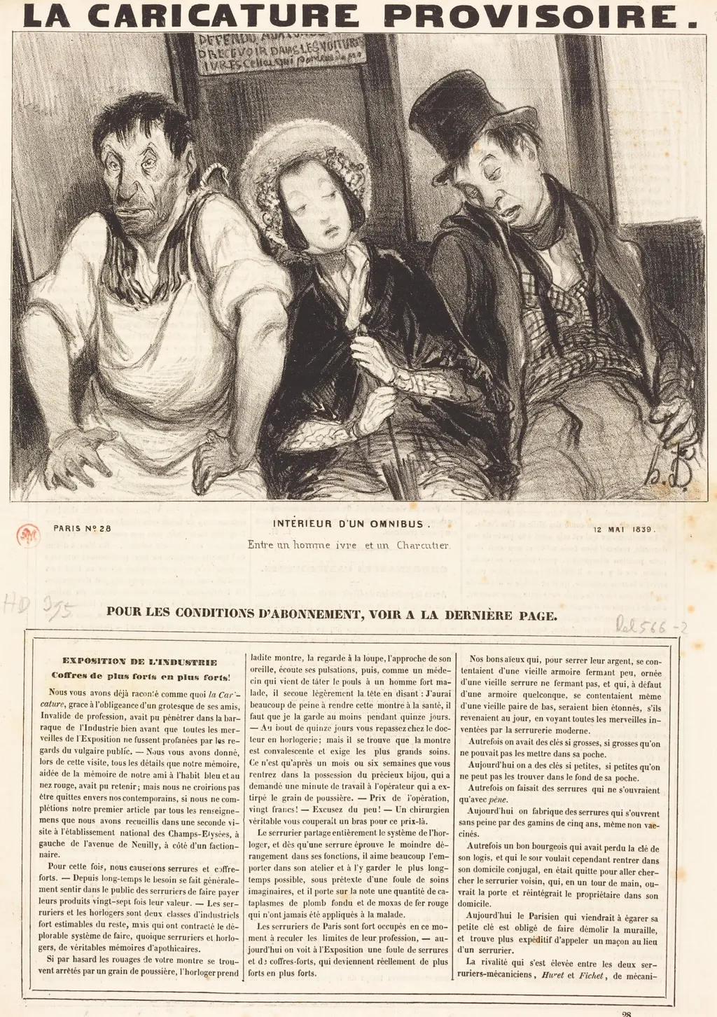 Intérieur d'un omnibus, by Honoré Daumier, ink, 1839