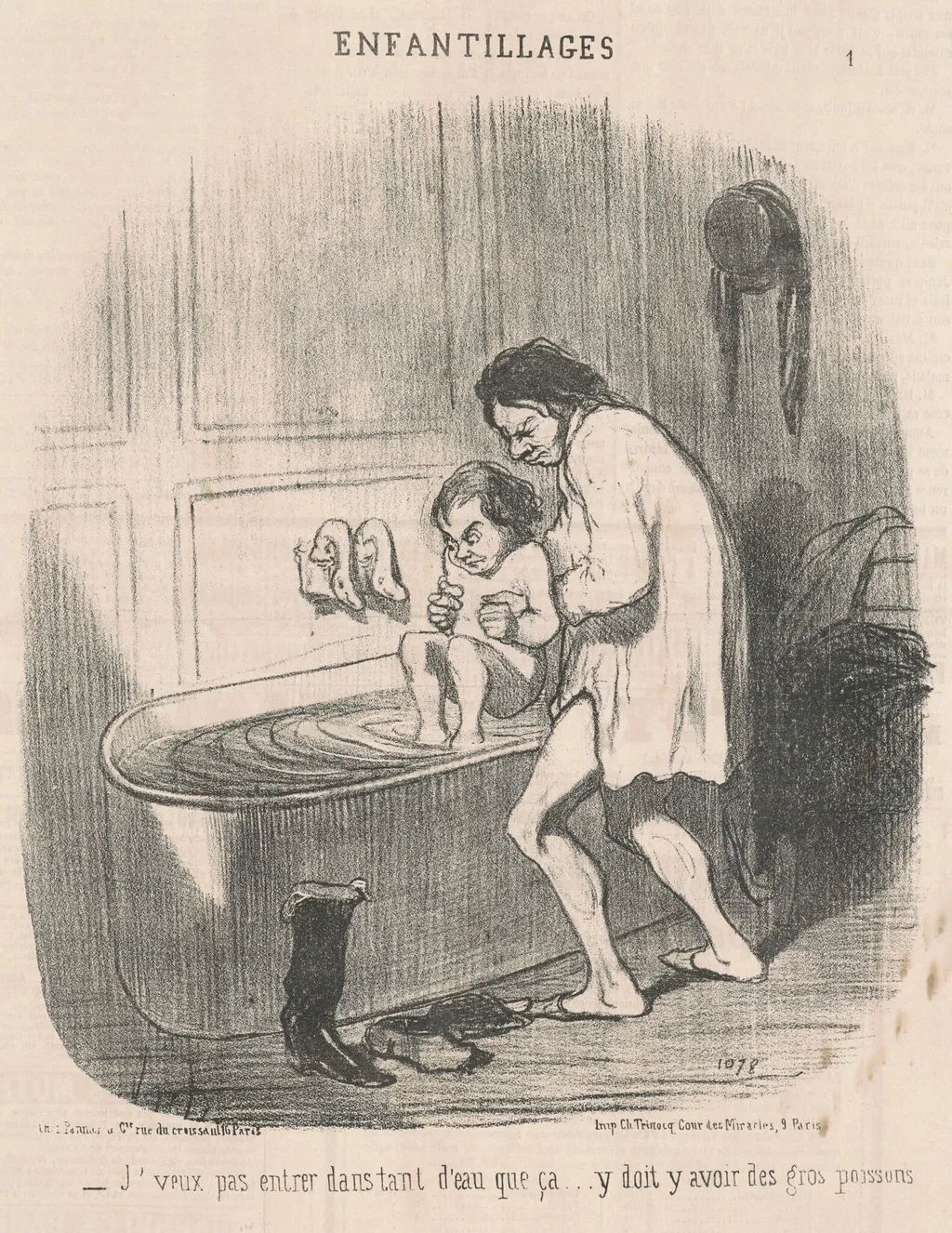 J'veux pas entrer dans tant d'eau ..., by Honoré Daumier, ink, 1851