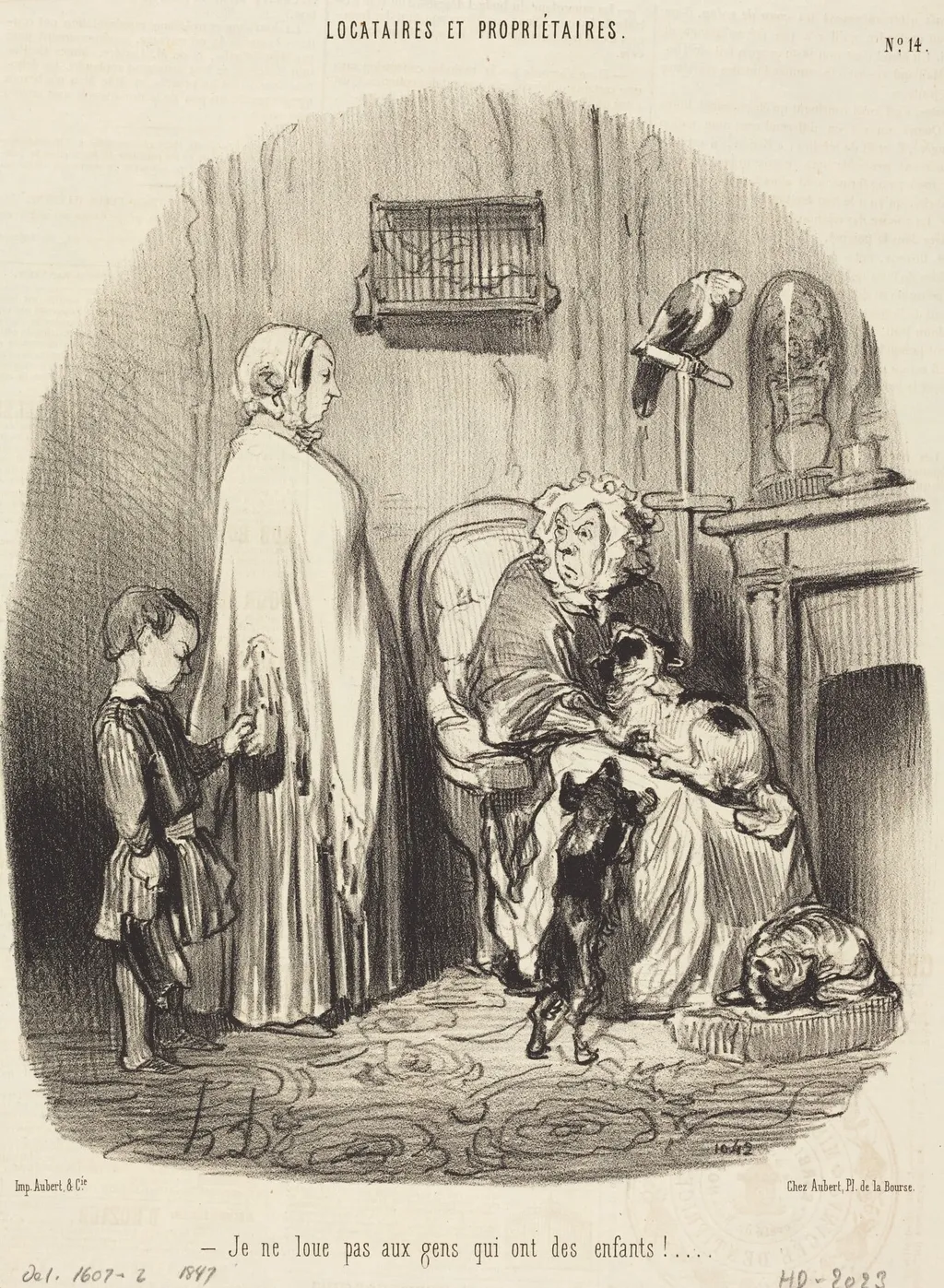 Je ne loue pas aux gens qui ont des enfants!, by Honoré Daumier, ink, 1847