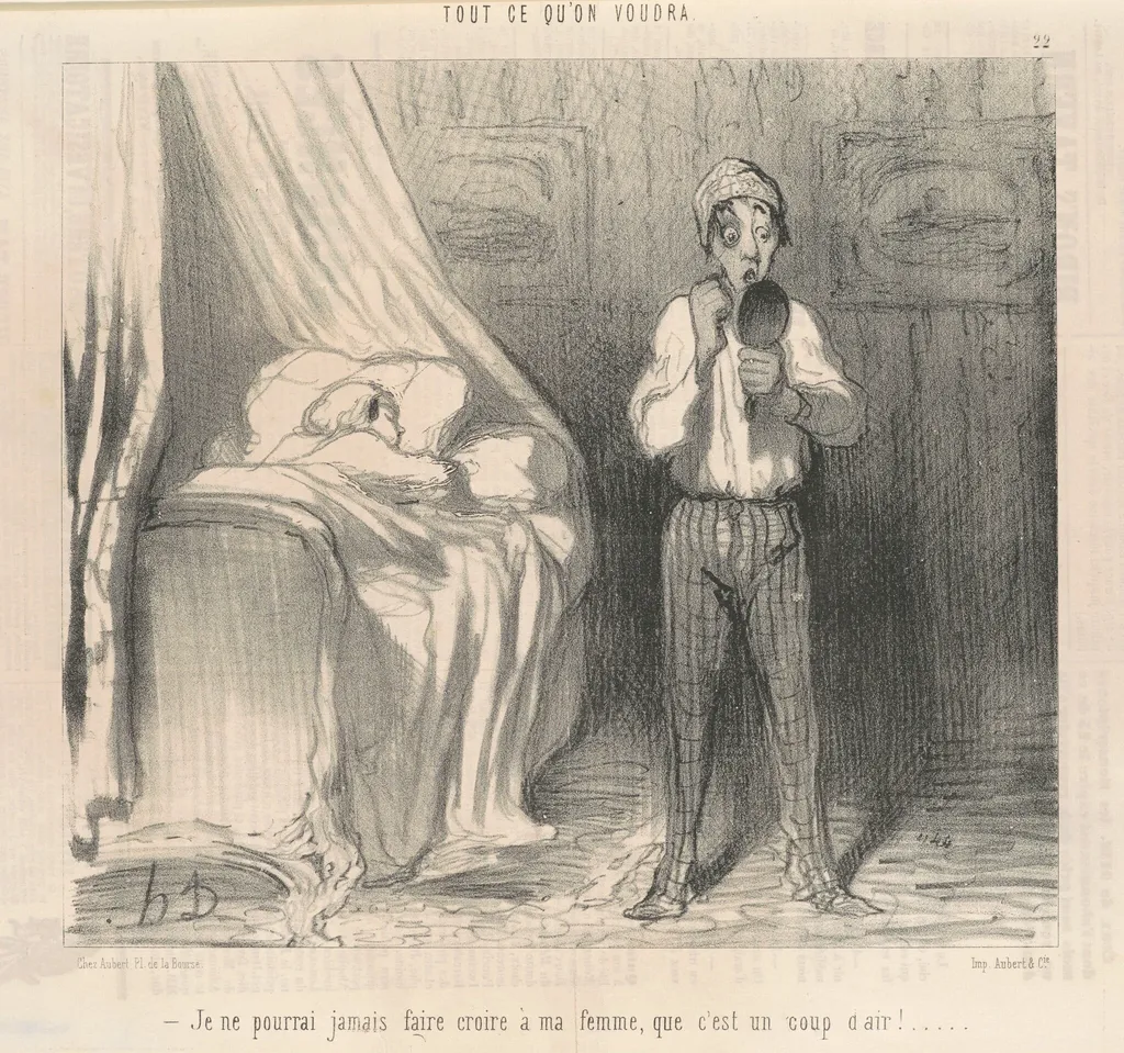 Je ne pourrai jamais faire croire a ma femme ..., by Honoré Daumier, ink, 1847