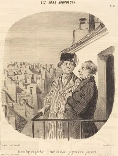 Je suis logé un peu haut... mais... je jouis d'une jolie vue!, by Honoré Daumier