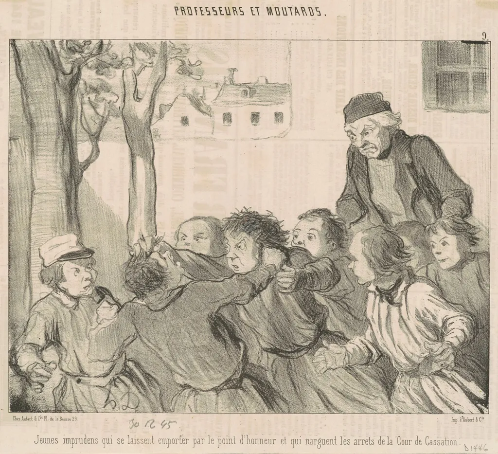 Jeunes imprudens qui se laiseent emporter ..., by Honoré Daumier, ink, 1845