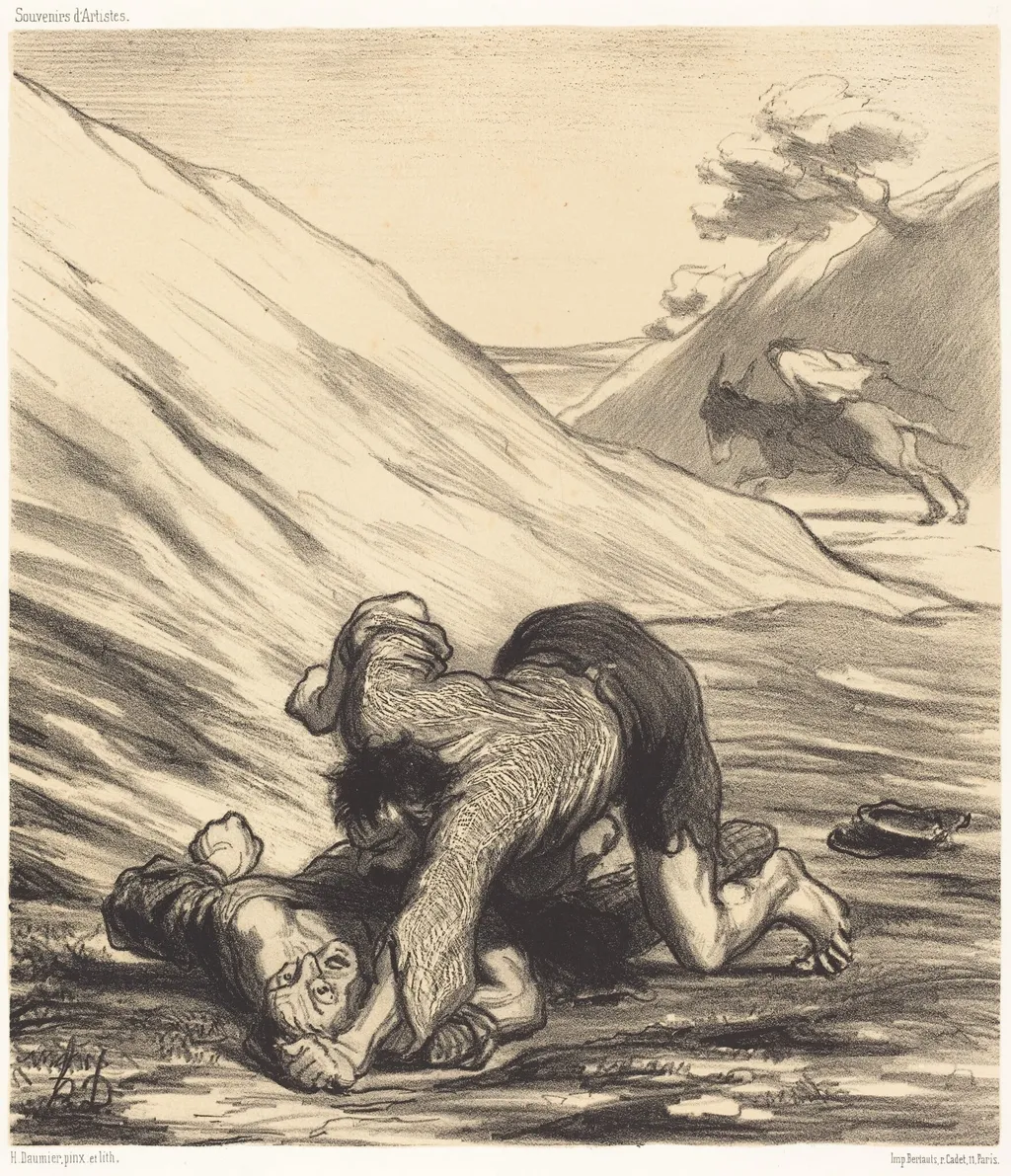 L'Ane et les deux voleurs, by Honoré Daumier, ink, 1862