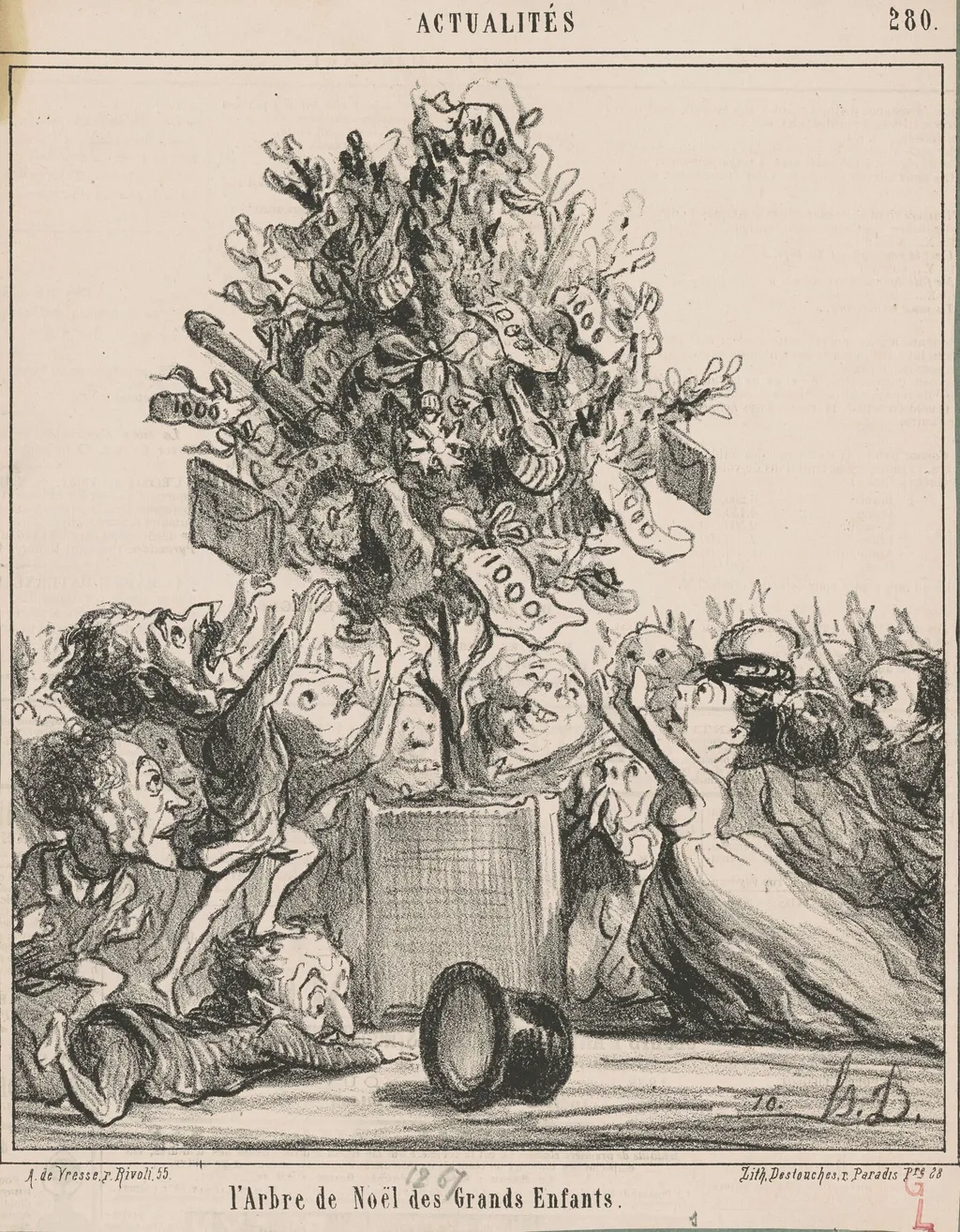 L'Arbre de Noël des Grands Enfants, by Honoré Daumier, ink, 1867