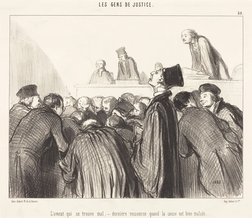 L'Avocat que se trouve mal, by Honoré Daumier, ink, 1846