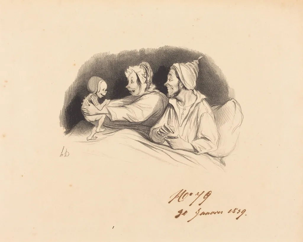 L'Éducation au biberon, by Honoré Daumier, ink, 1838
