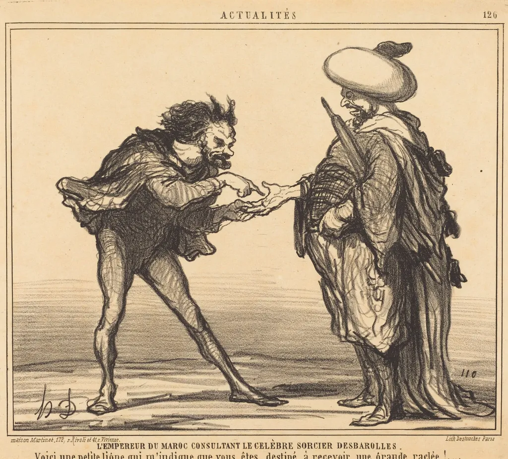 L'Empereur du Maroc consultant... Desbarolles, by Honoré Daumier, ink, 1859