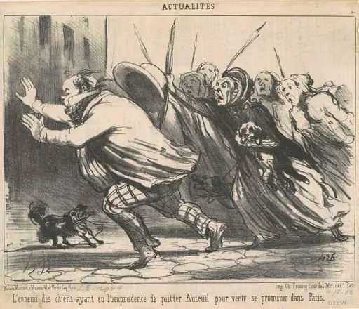 L'ennemi des chiens ayant eu l'imprudence ..., by Honoré Daumier