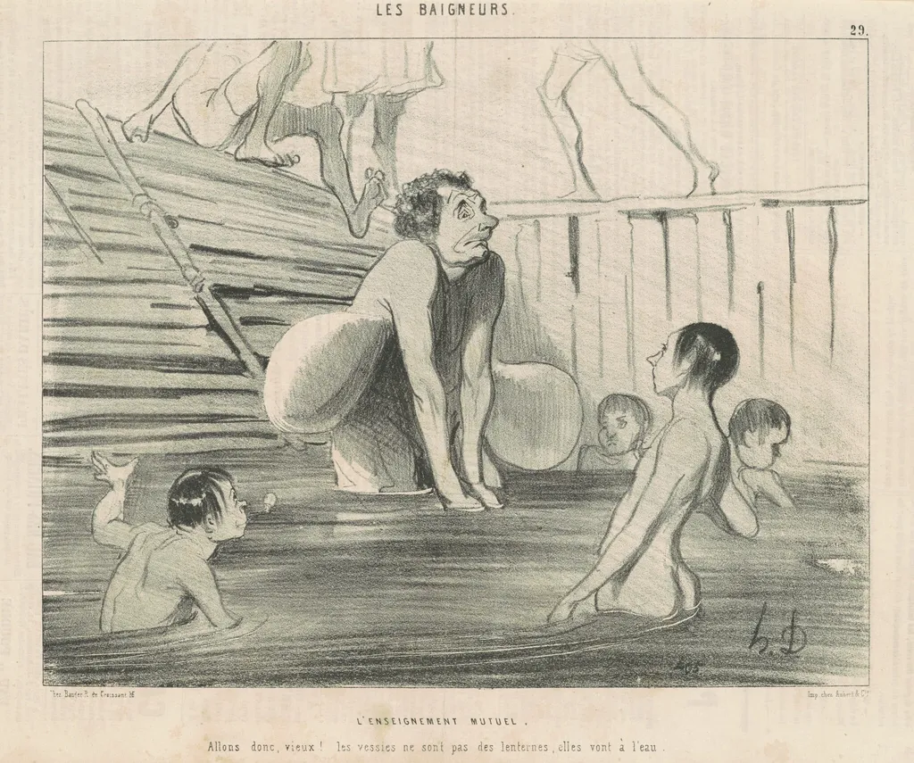 L'enseignement mutuel, by Honoré Daumier, ink, 1842