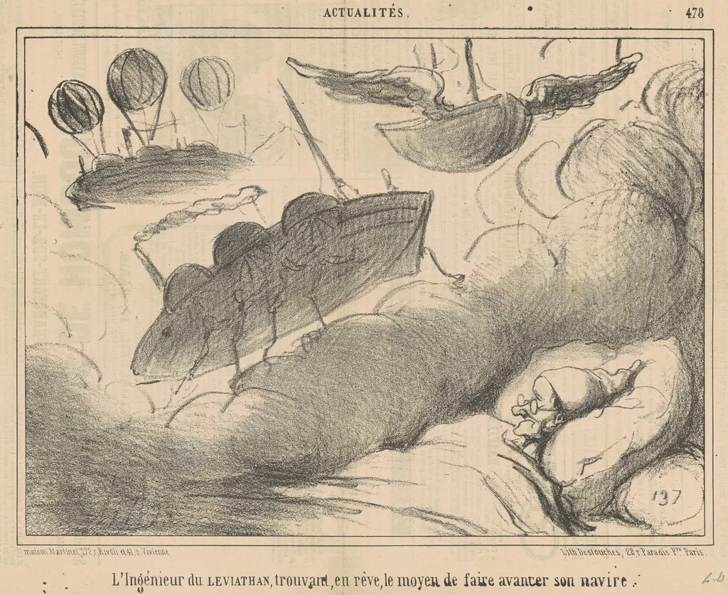 L'ingénieur du Leviathan trouvant, en rève ..., by Honoré Daumier, ink, 1858