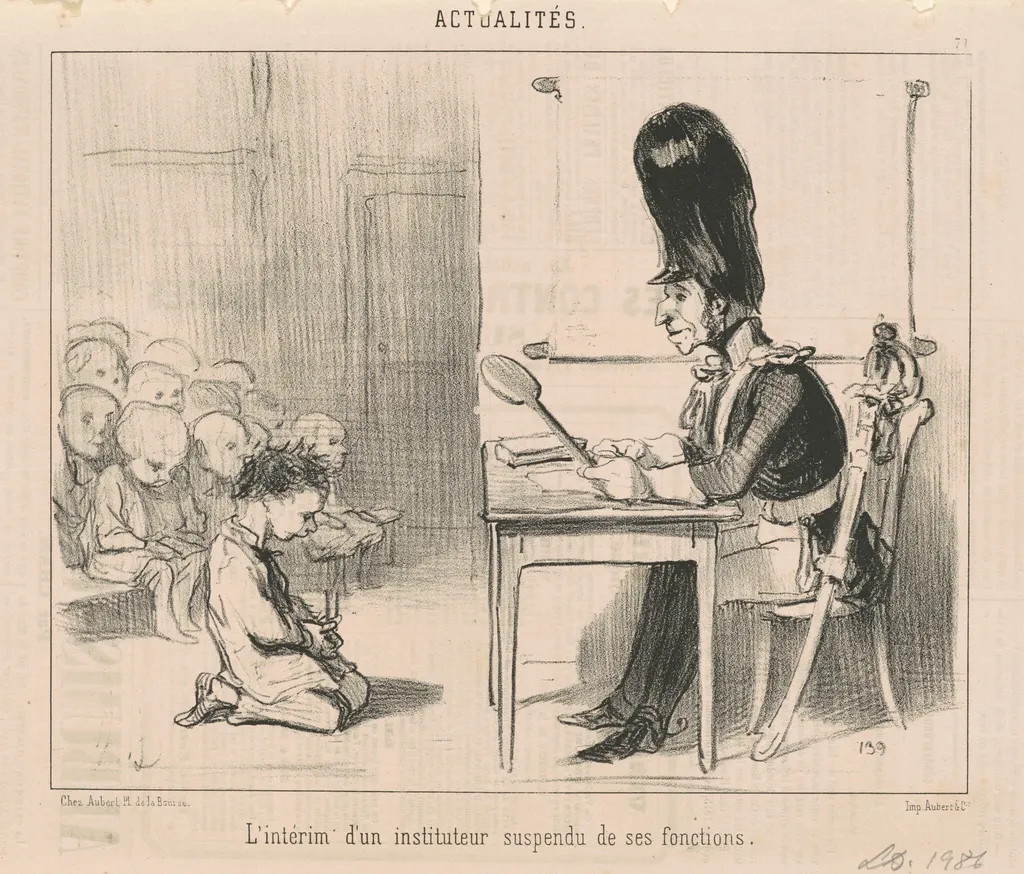 L'intérim d'un instituteur suspen du ..., by Honoré Daumier, ink, 1850
