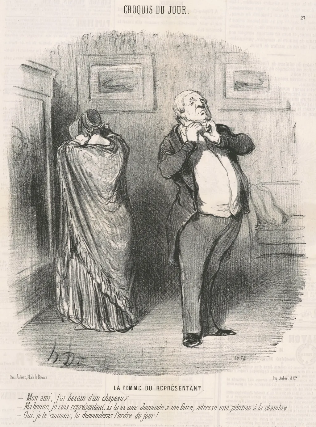 La femme du représentant, by Honoré Daumier, ink, 1849