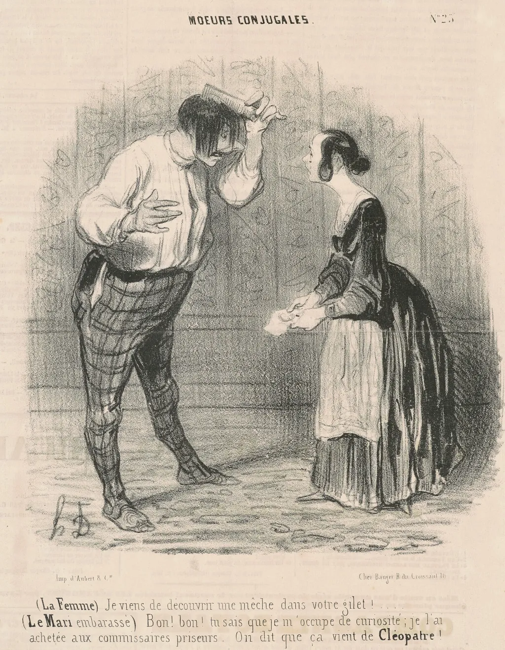 La femme. Je viens de découvrir une mèche..., by Honoré Daumier, ink, 1840