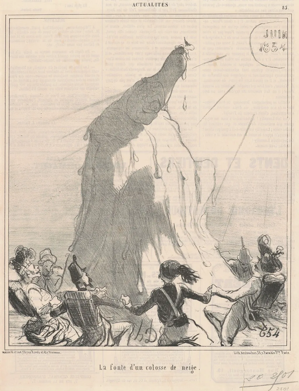 La fonte d'un colosse de neige, by Honoré Daumier, ink, 1854