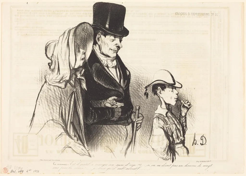 La Maman - Est-il gentil a manger son sucre d'orge!..., by Honoré Daumier, ink, 1838