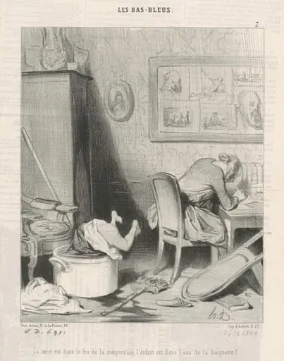 La mère dans le feu de la composition, l'enfant est dans l'eau de la baignoire!, by Honoré Daumier