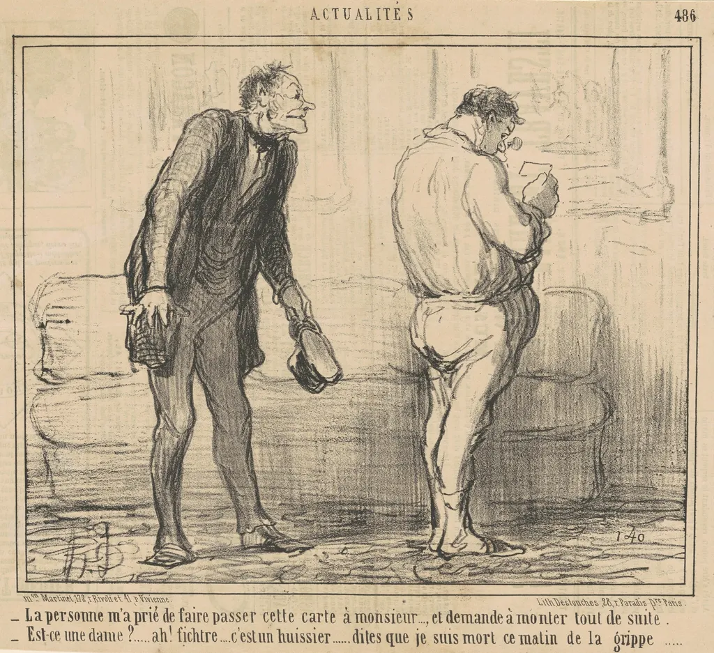 La personne ... demande a monter tout de suite ..., by Honoré Daumier, ink, 1858