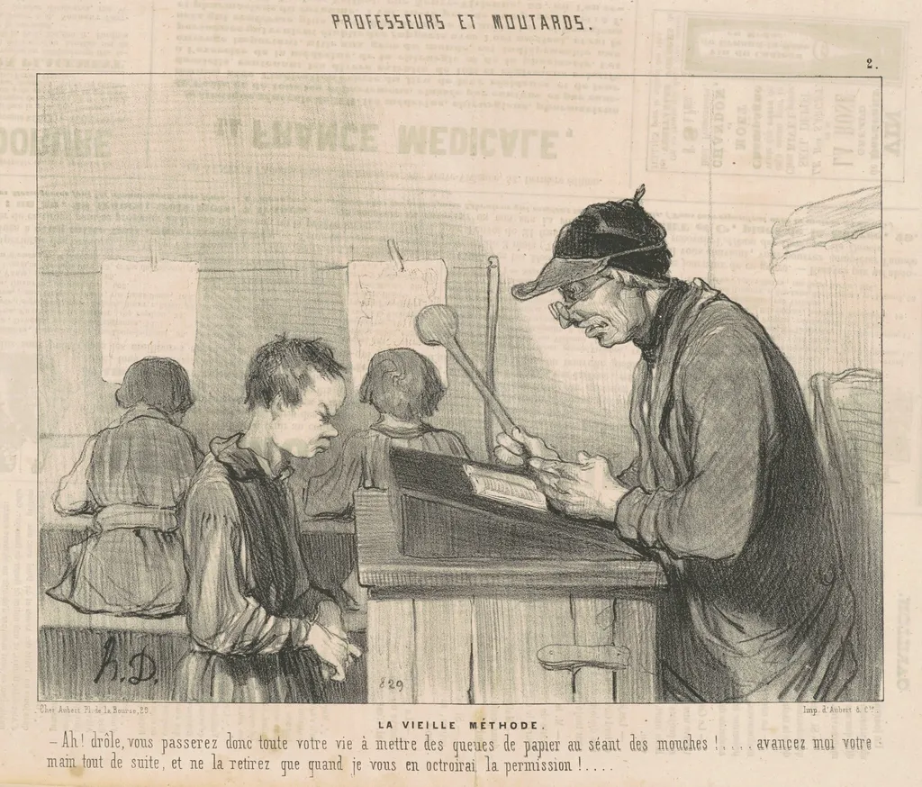 La vielle méthode, by Honoré Daumier, ink, 1845