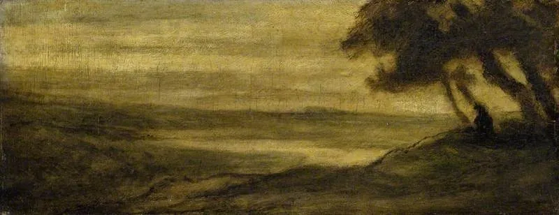 Landscape with a Figure, by Honoré Daumier, oil, 1860