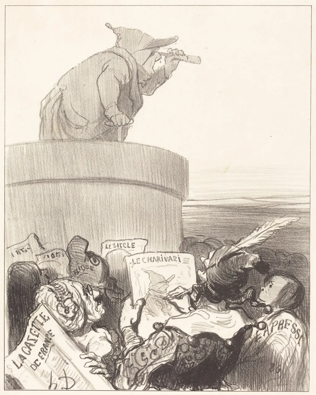 Le Constitutionnel contemplant l'horizon politique, by Honoré Daumier, ink, 1849