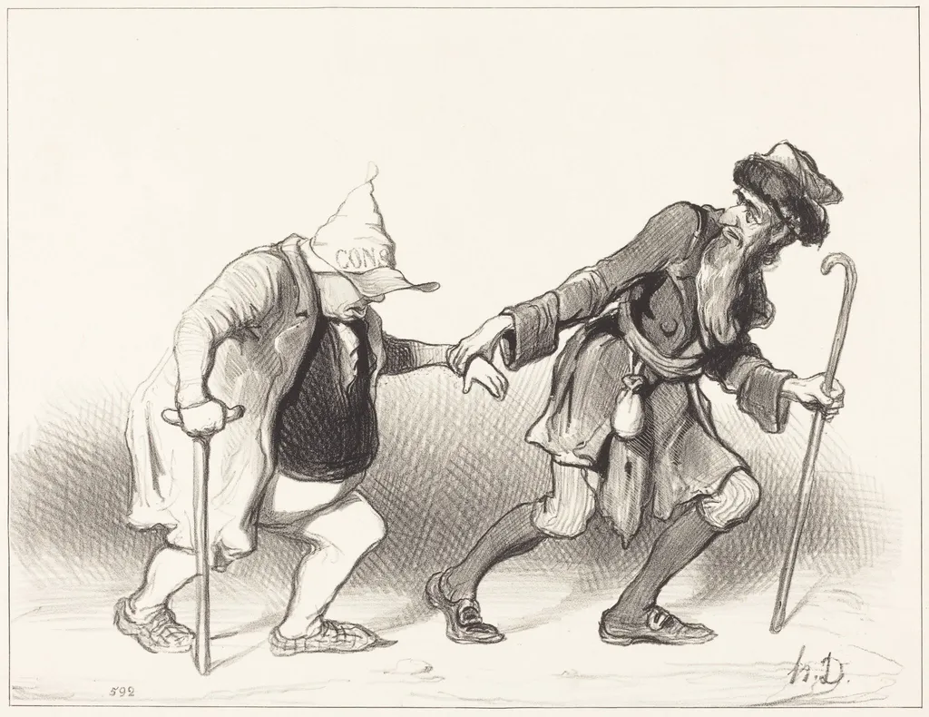 Le Constitutionnel et le Juif errant, by Honoré Daumier, ink, 1844