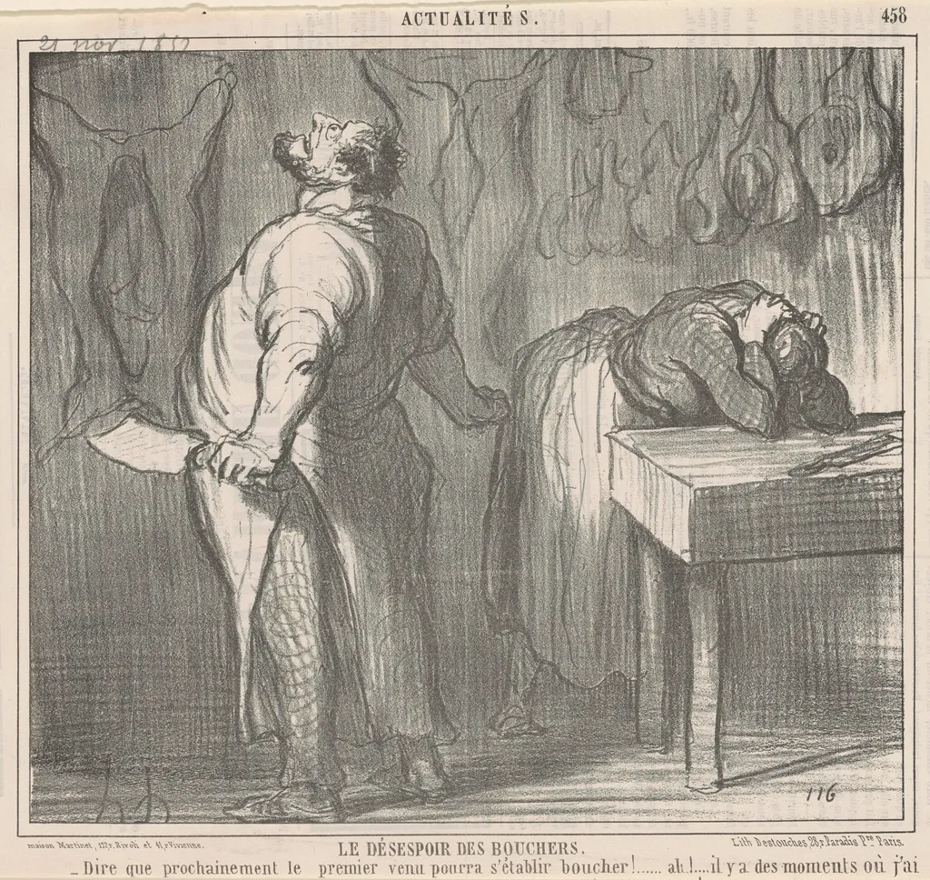 Le désespoir des bouchers, by Honoré Daumier, ink, 1857