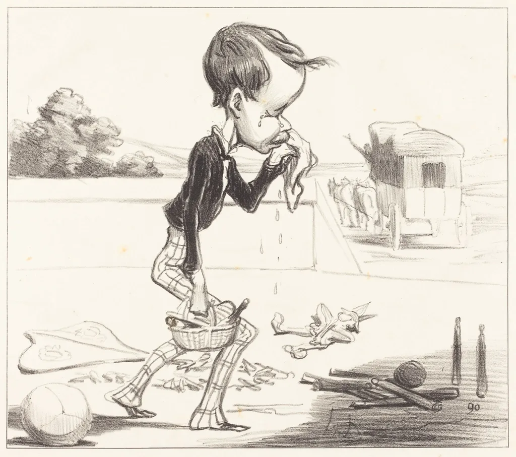 Le Jeune Estancelin est obligé de rentrer en classe!, by Honoré Daumier, ink, 1849