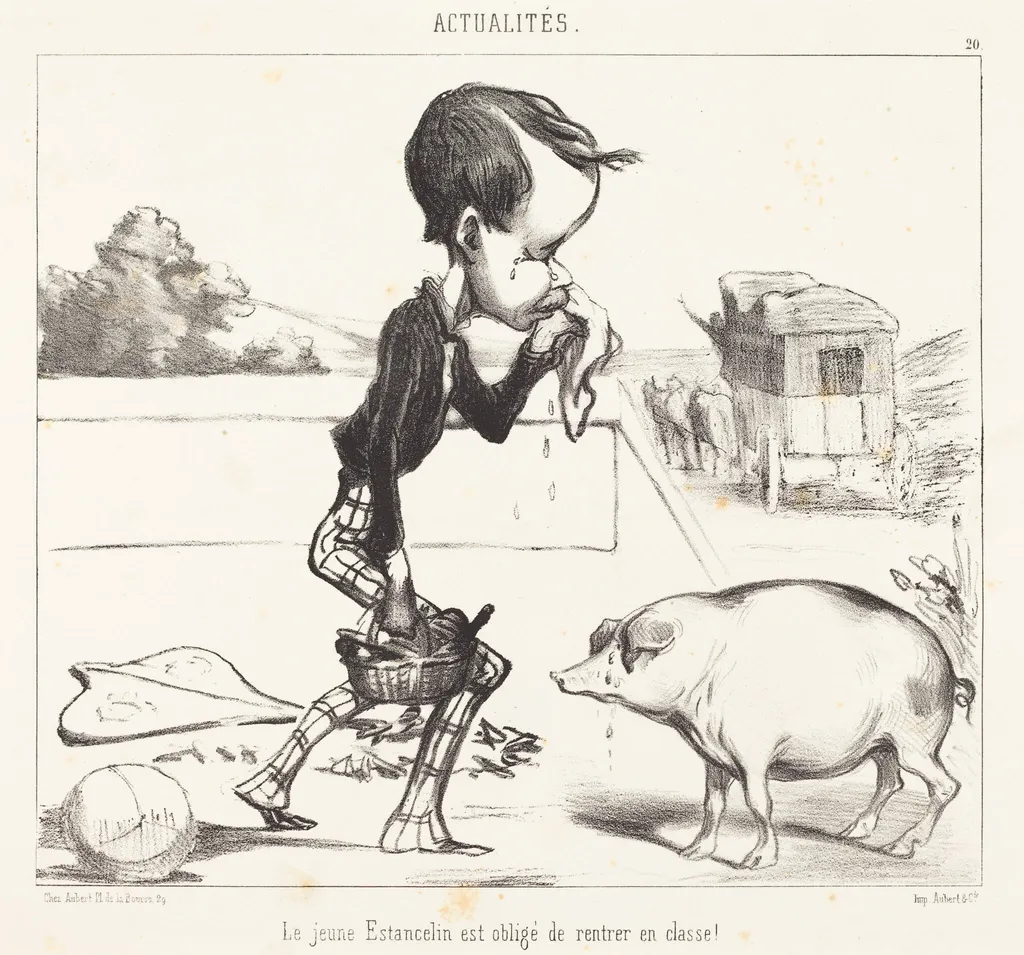 Le Jeune Estancelin est obligé de rentrer en classe!, by Honoré Daumier, ink, 1849