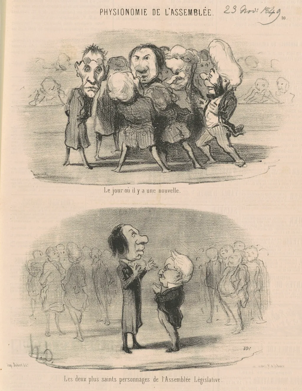 Le jour ou il y a une nouvelle, by Honoré Daumier, ink, 1849