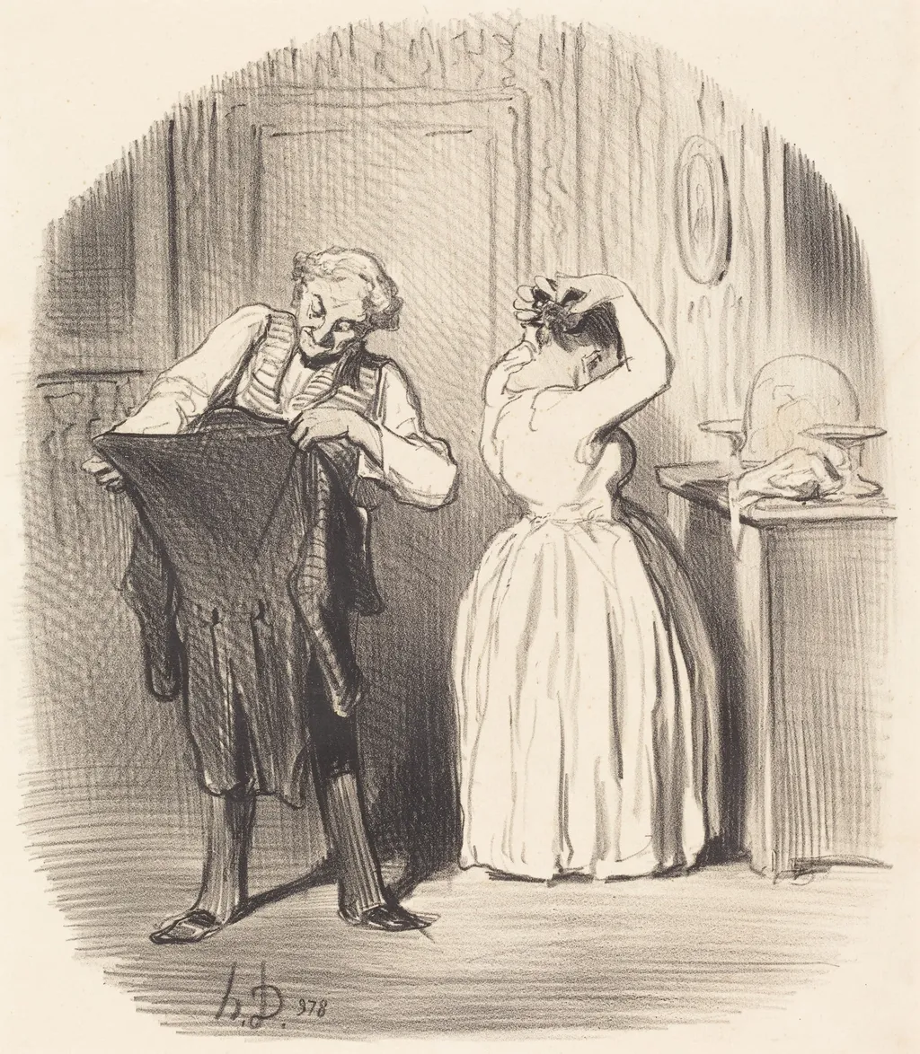Le Jour ou l'on dine chez Monsieur le Directeur..., by Honoré Daumier, ink, 1852