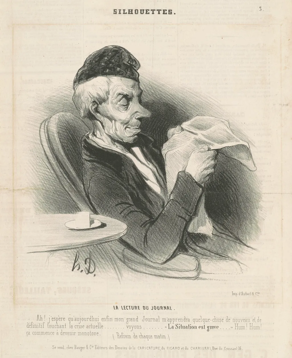 Le lecture du journal, by Honoré Daumier, ink, 1840