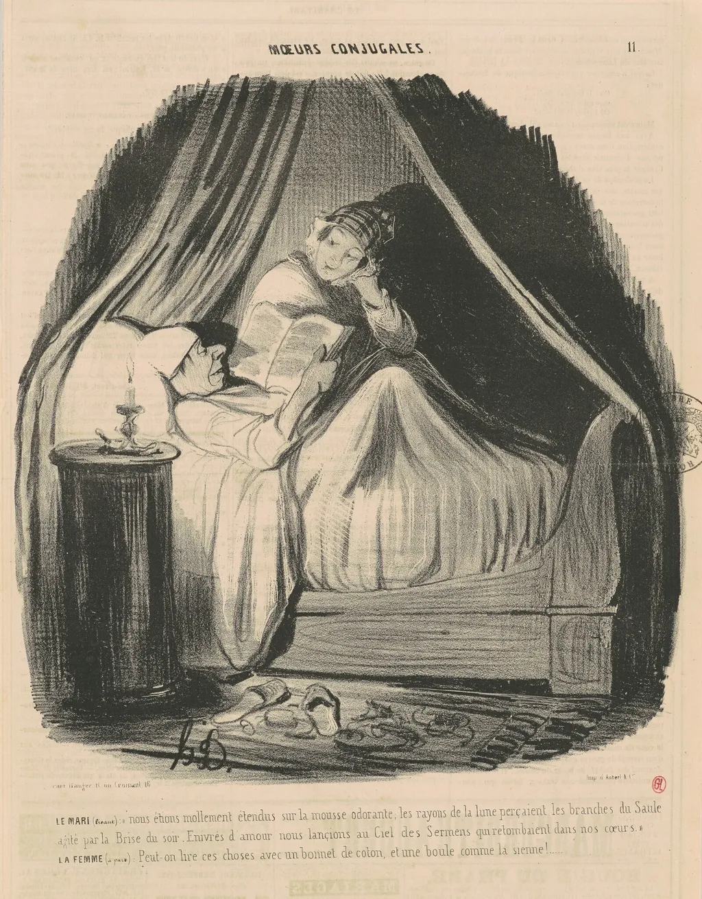 Le mari lisant: nous étions mollement étendus..., by Honoré Daumier, ink, 1839