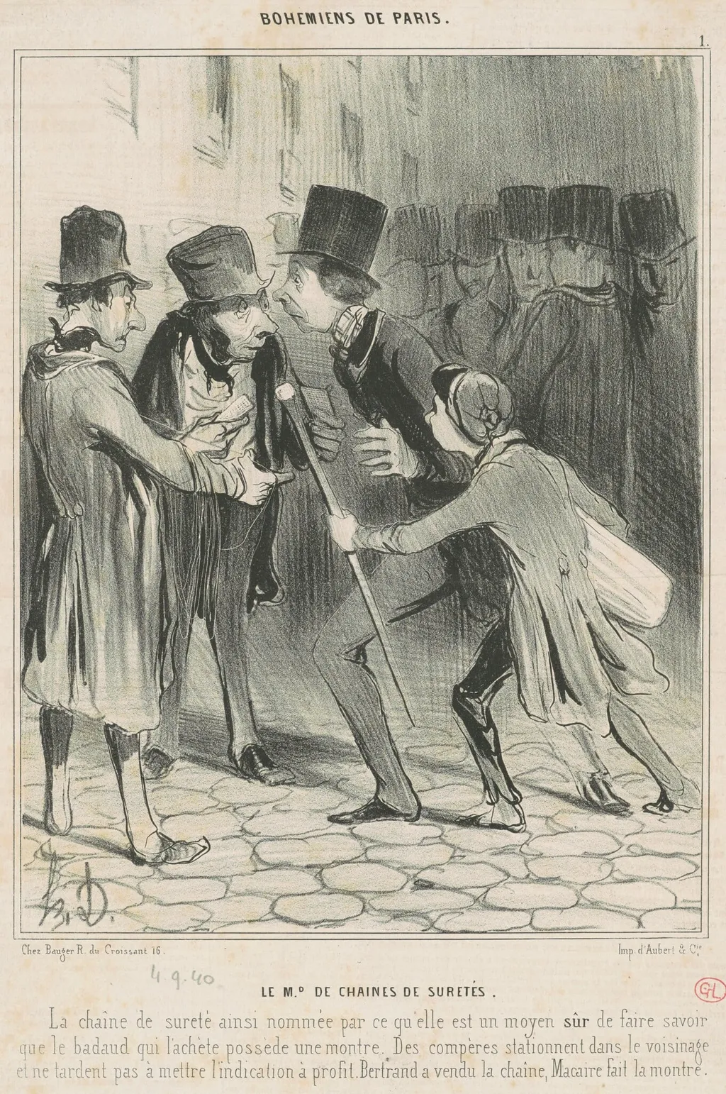 Le Md de Chaines de suretés, by Honoré Daumier, ink, 1840