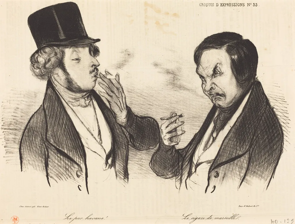 Le pur havane! Le cigare de marseille, by Honoré Daumier, ink, 1838