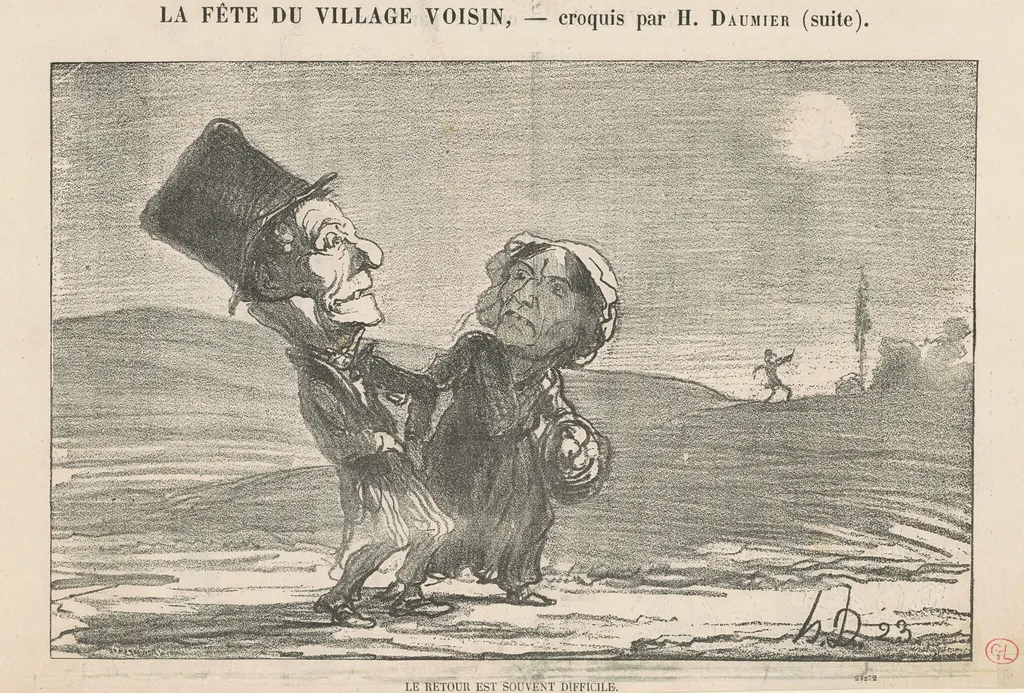 Le retour est souvent difficile, by Honoré Daumier, ink, 1865