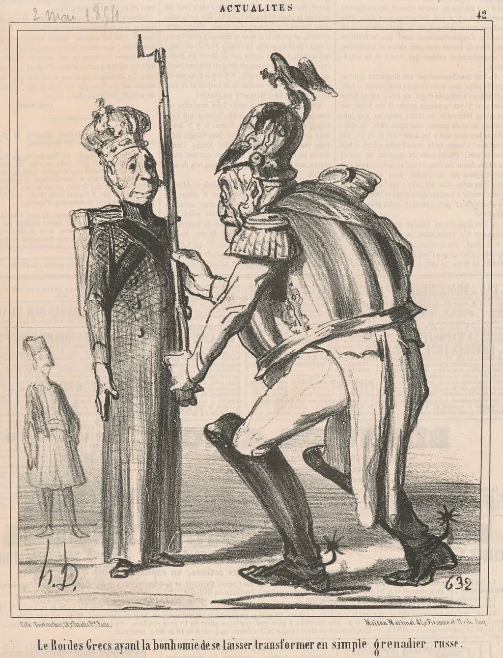 Le roi des grecs ..., by Honoré Daumier, ink, 1854