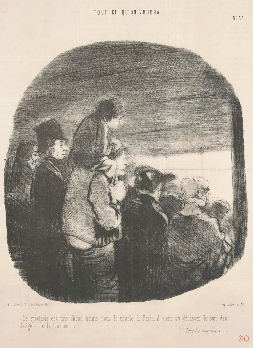 Le spectacle est une chose bonne pour le peuple de Paris ..., by Honoré Daumier, ink, 1848