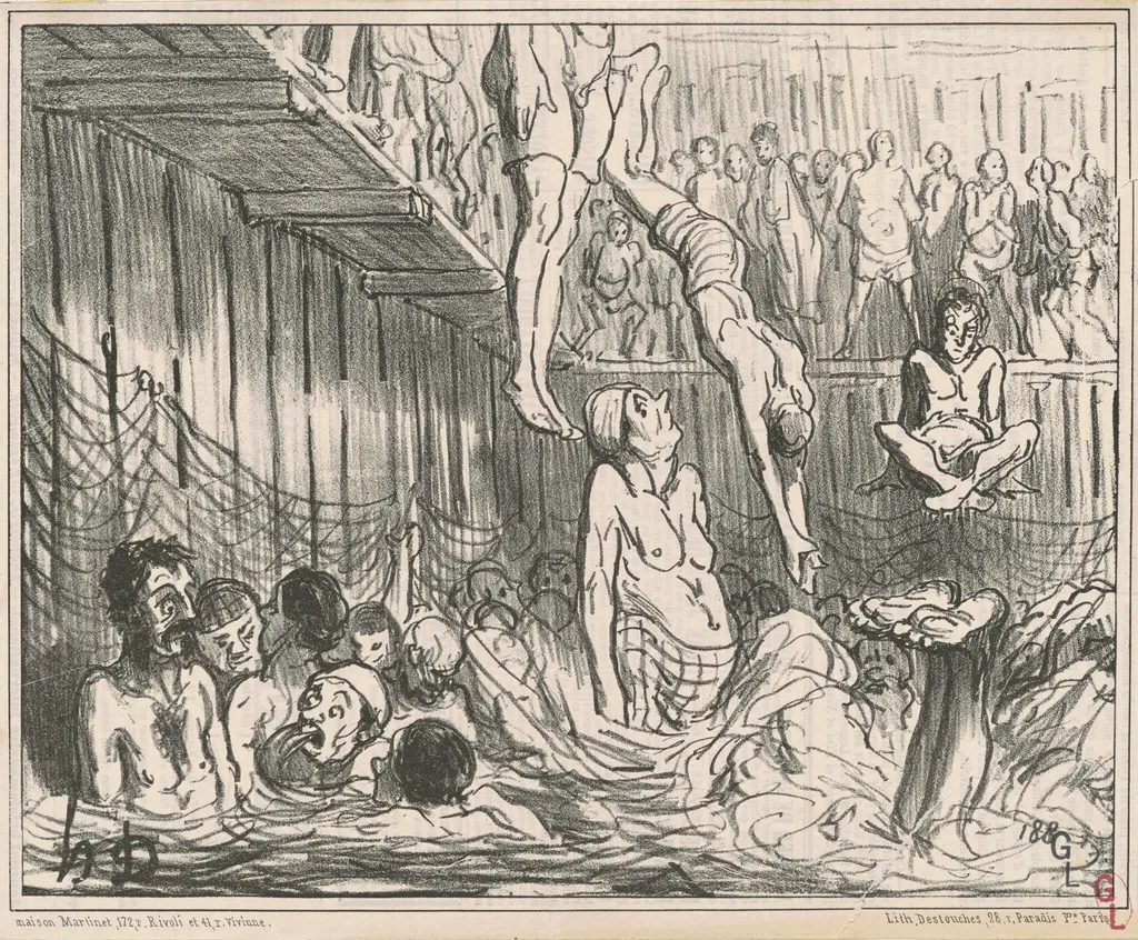 Les bains a quatre sous, by Honoré Daumier, ink, 1858