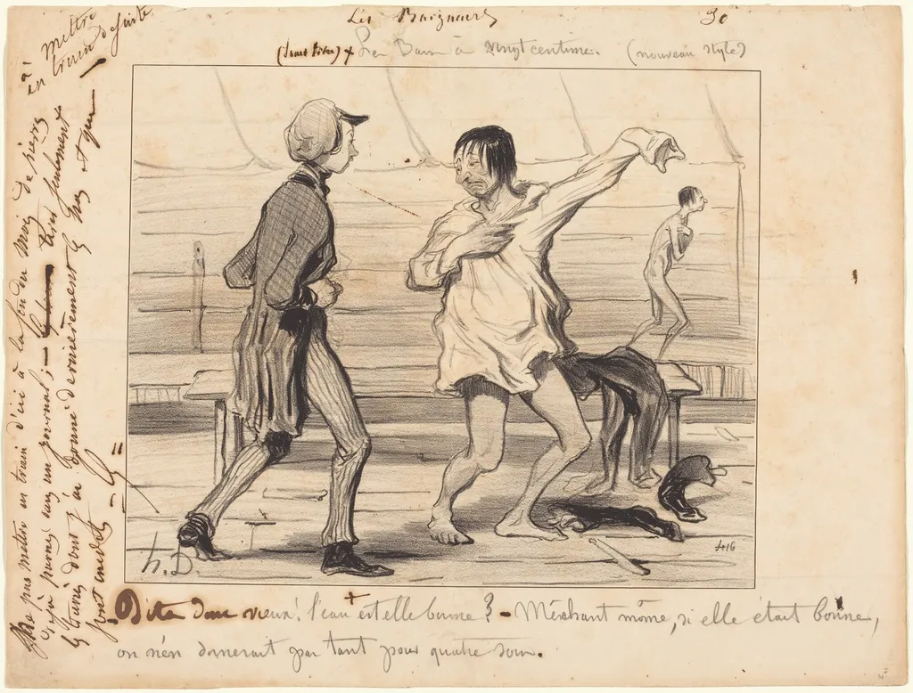 Les Bains a vingt centimes, nouveau style, by Honoré Daumier, ink, 1842