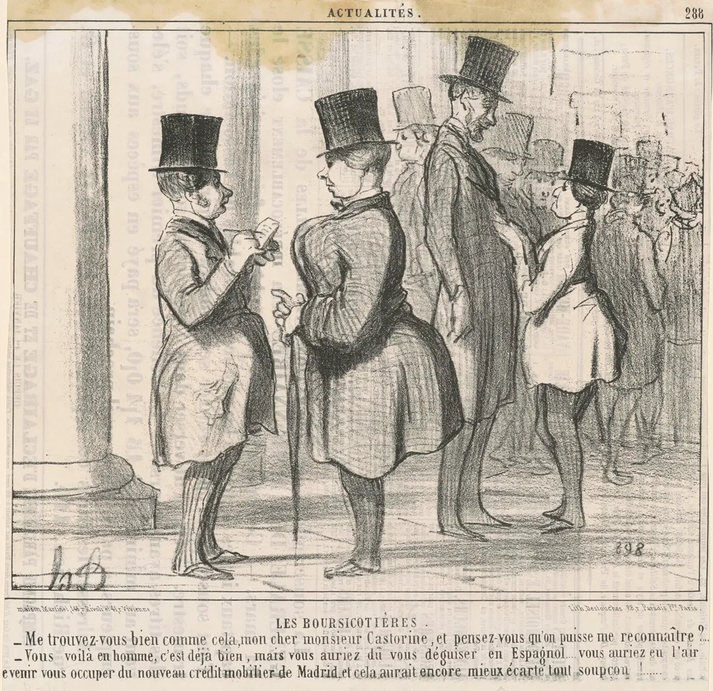 Les boursicotières. Me trouvez-vous bien ..., by Honoré Daumier, ink, 1856