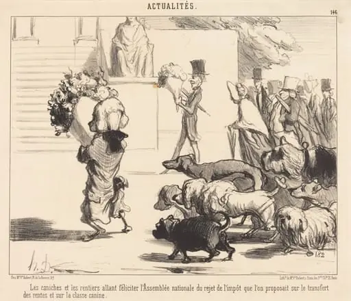 Les Caniches et les rentiers allant féliciter l'Assemblée..., by Honoré Daumier